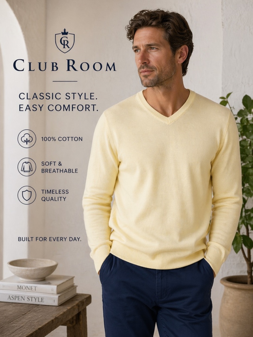 Club Room Cream 100% Cotton Sweater‎ spring yellow men’s XL